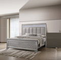Modern Glam Style Upholstered Headboard Led Light Silver Strip Inlay Edges Light Gray Finish 1Pc King Size Bed Wooden Bedroom Furniture Light Gray Solid Wood