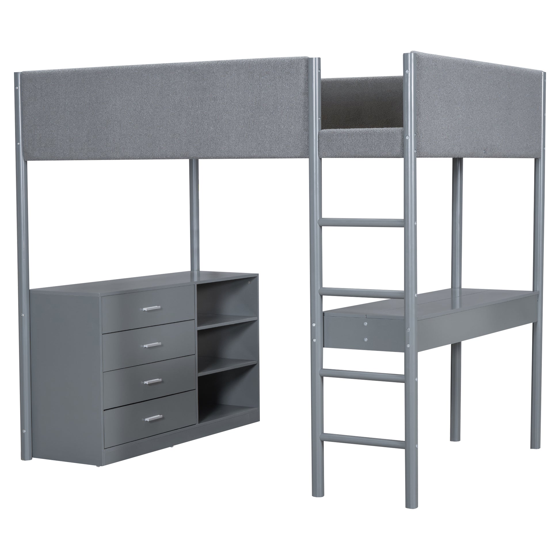 Full Size Teddy Fleeceloft Bed Wood Bed, Gray Full Gray Fleece
