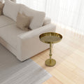 Ara 12 Inch Side End Table, Vintage Sleek Pillar Base, Round Tray Top, Oxidized Antique Brass Antique Brass Iron