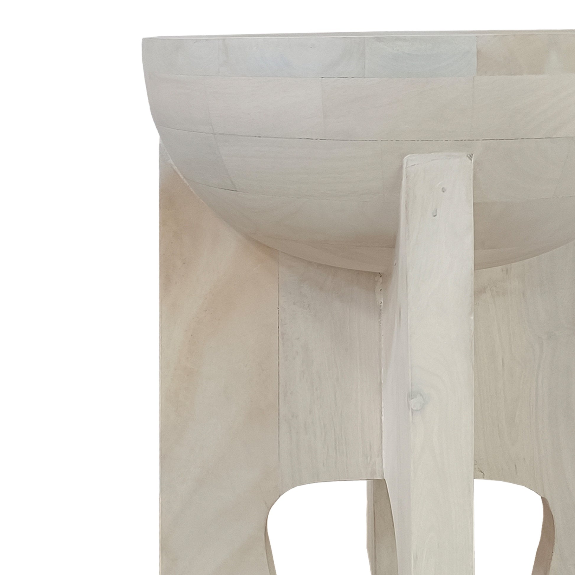 Tomas 20 Inch Side End Table, Mango Wood Drum Top, Classic Washed White White Solid Wood