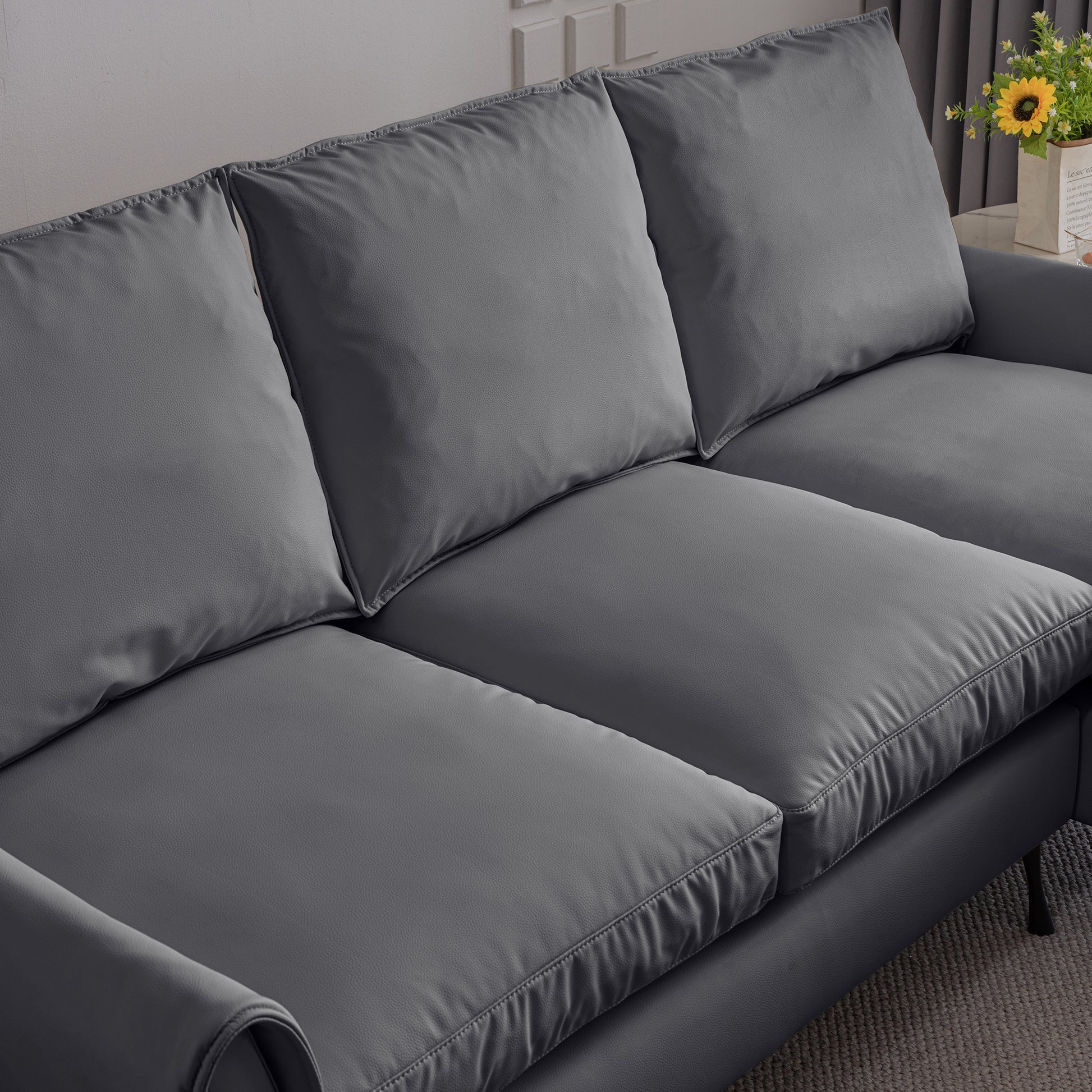 81"Modern Sectional Technical Leather L Shaped Sofa Couch With Reversible Chaise Lounge Dark Grey Modern Foam Technical Leather