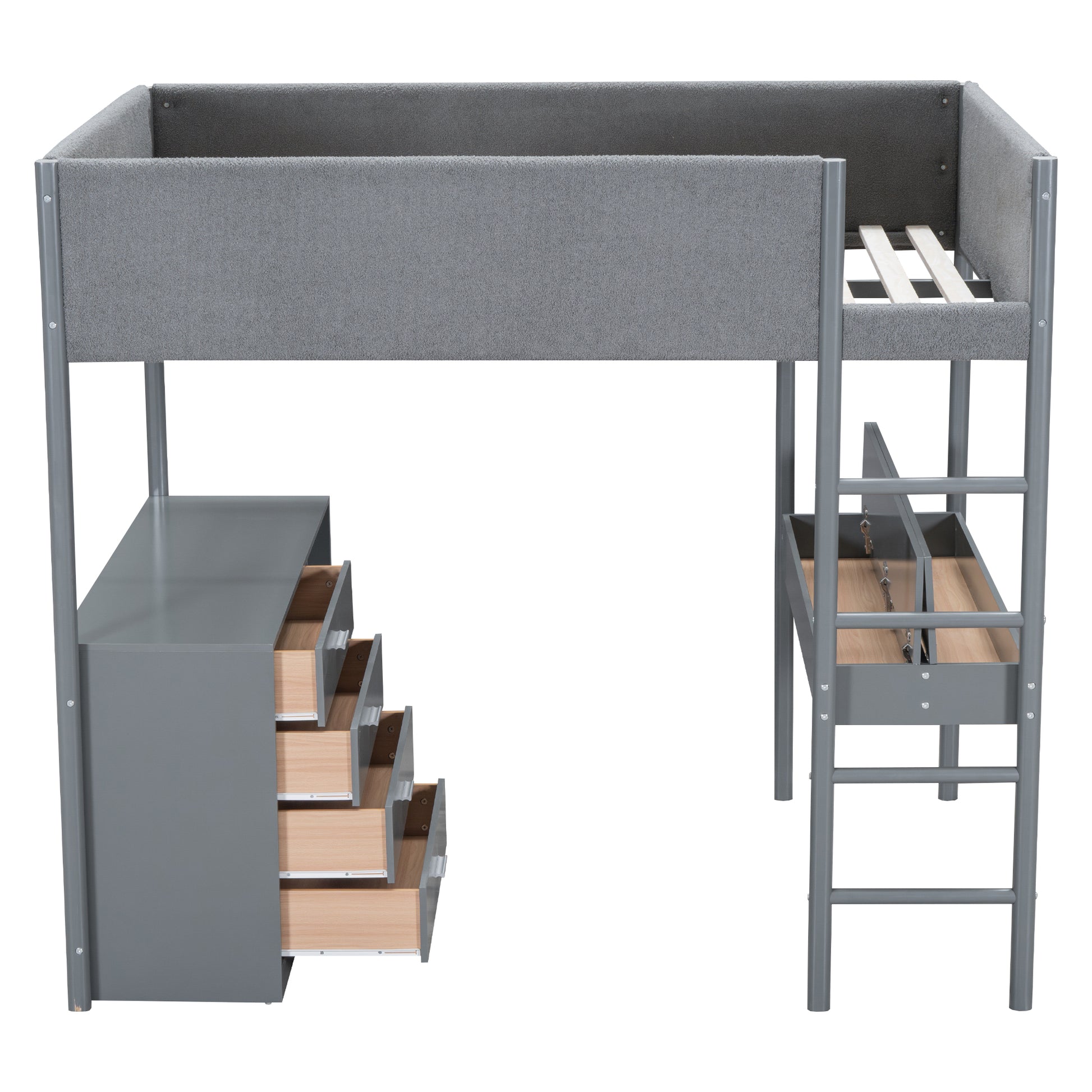Full Size Teddy Fleeceloft Bed Wood Bed, Gray Full Gray Fleece