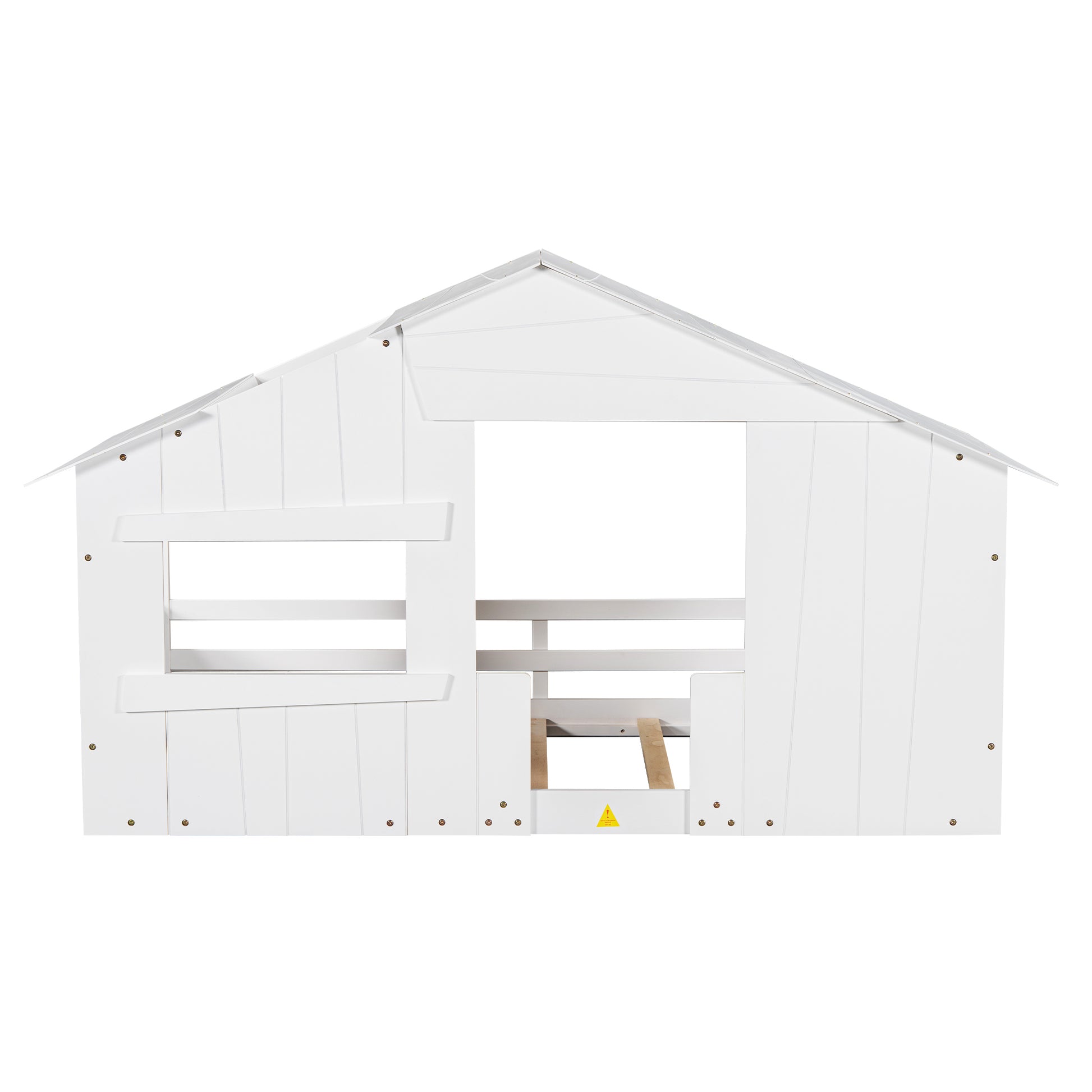 Wood Twin Size House Bed With Roof, Window And Guardrail, White Box Spring Not Required Twin White Wood Bedroom Solid Wood Mdf