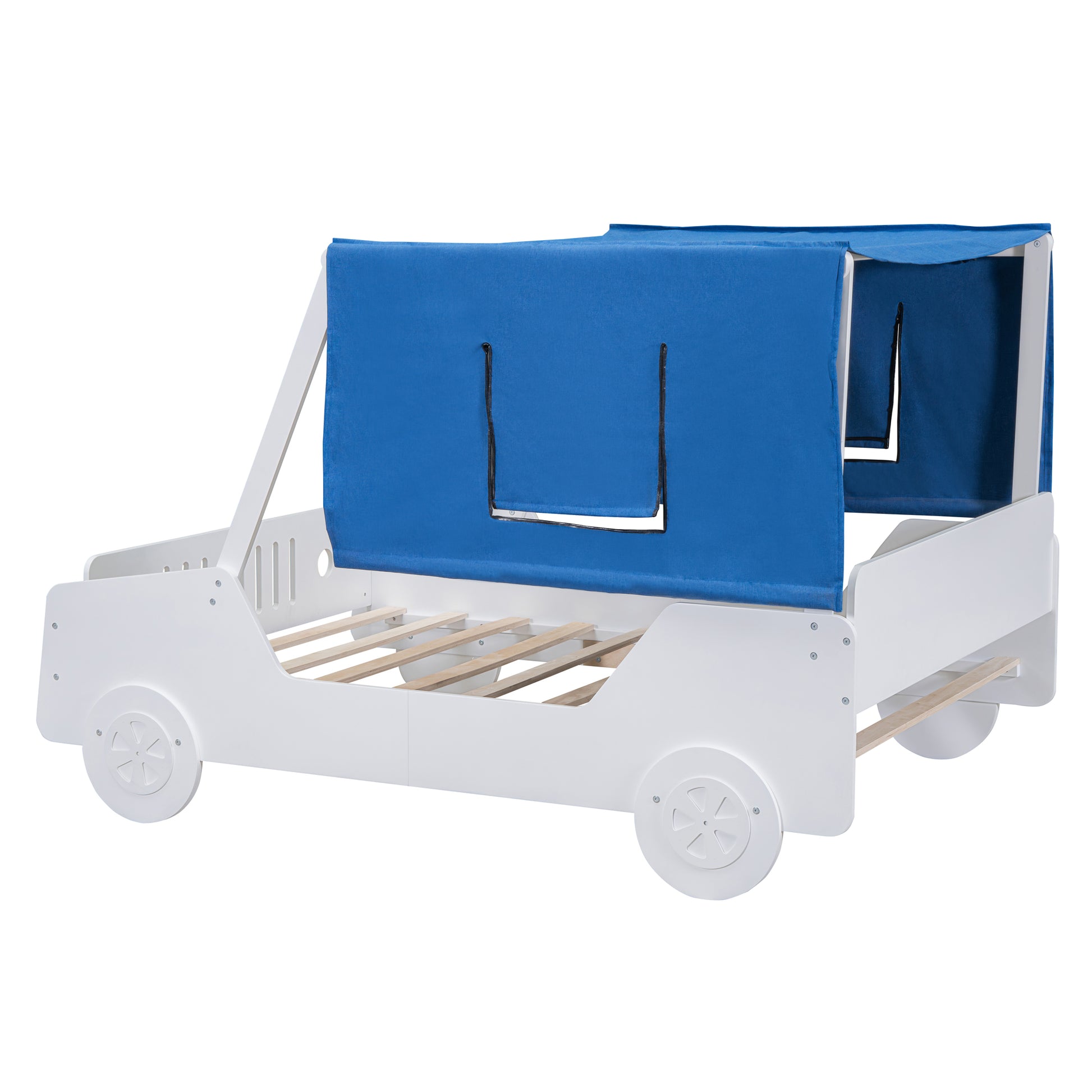 Full Size Car Shaped Bed With Tents,White White Plywood