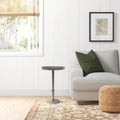 Ara 12 Inch Side End Table, Vintage Sleek Pillar Base, Round Tray Top, Matte Nickel Finish Antique Silver Iron