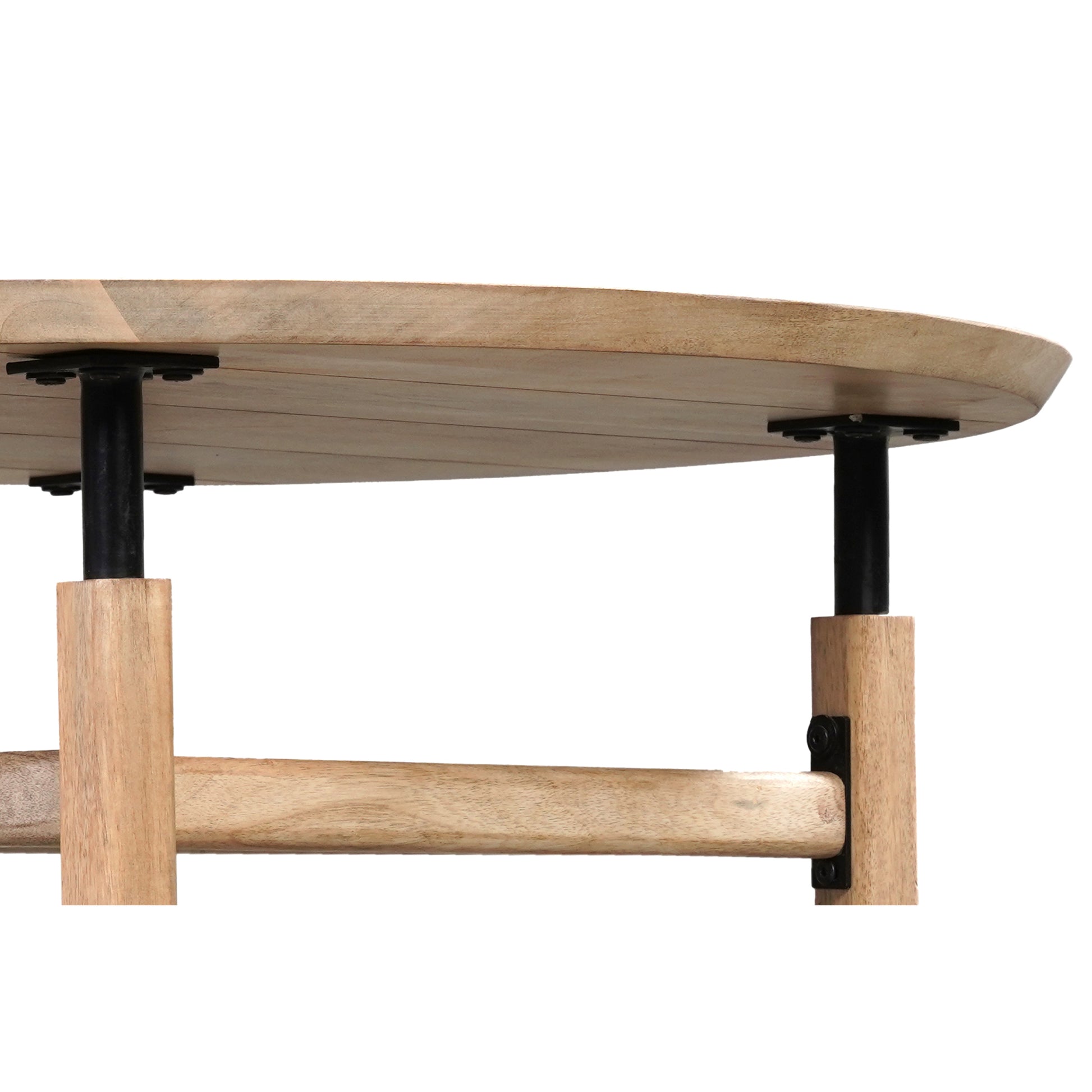 34 Inch Round Coffee Table, Handcrafted Natural Brown Mango Wood With Black Iron Legs Black Brown Metal & Wood