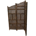 Hand Carved Foldable 4 Panel Wooden Partition Screen Roomdivider,Brown Brown Wood