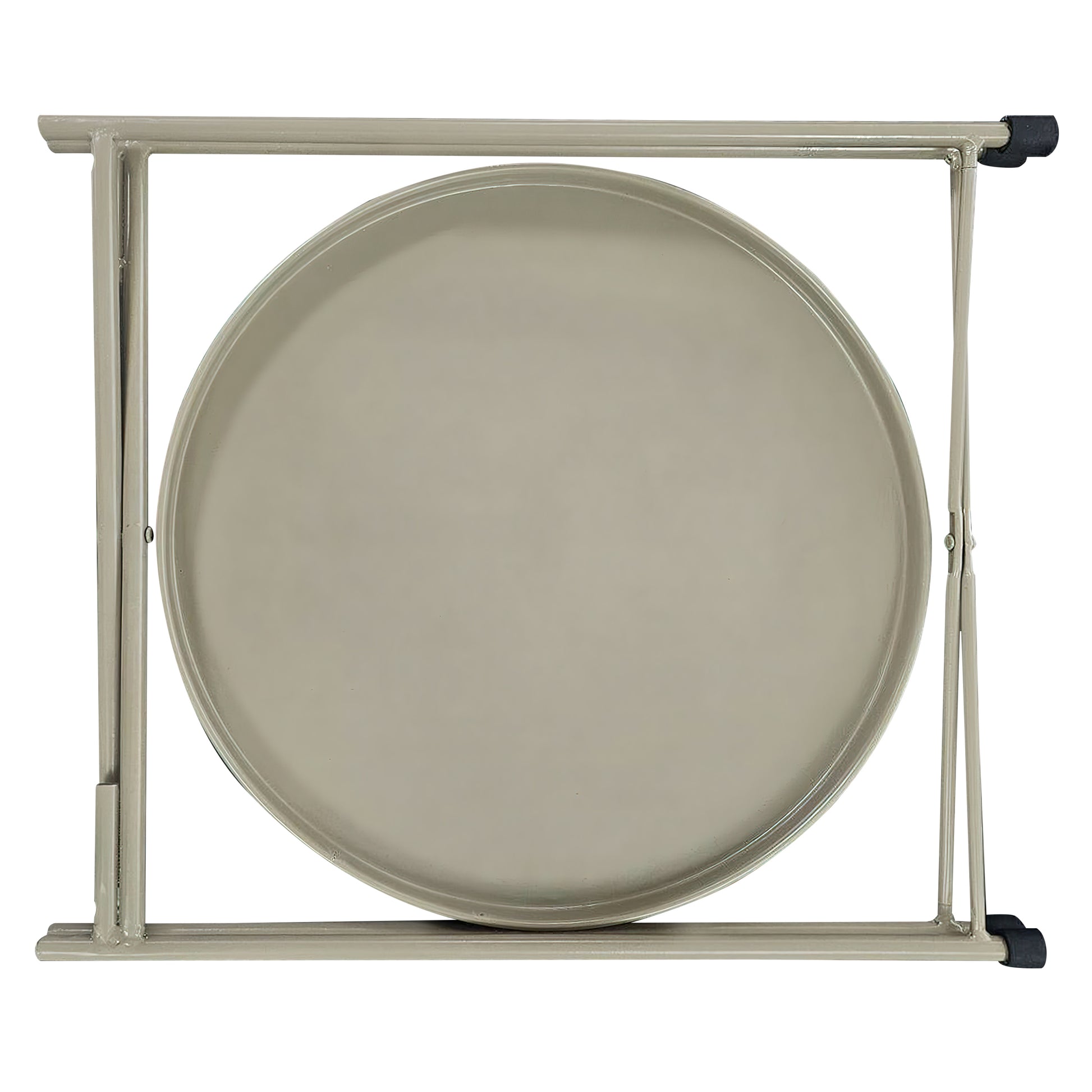 18 Inch Modern Side End Table, Round Metal Tray Top, Foldable Legs, Beige Beige Iron