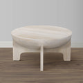 Tomas 32 Inch Coffee Table, Mango Wood Drum Top, Classic Washed White White Solid Wood