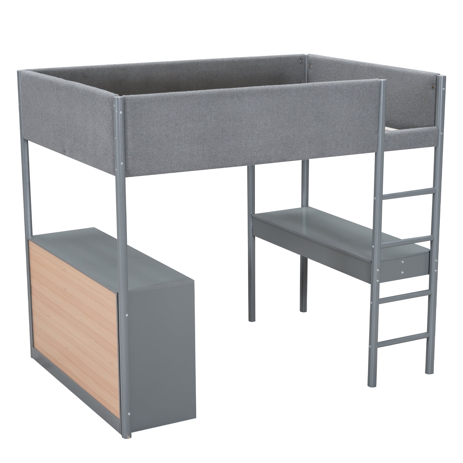 Full Size Teddy Fleeceloft Bed Wood Bed, Gray Full Gray Fleece
