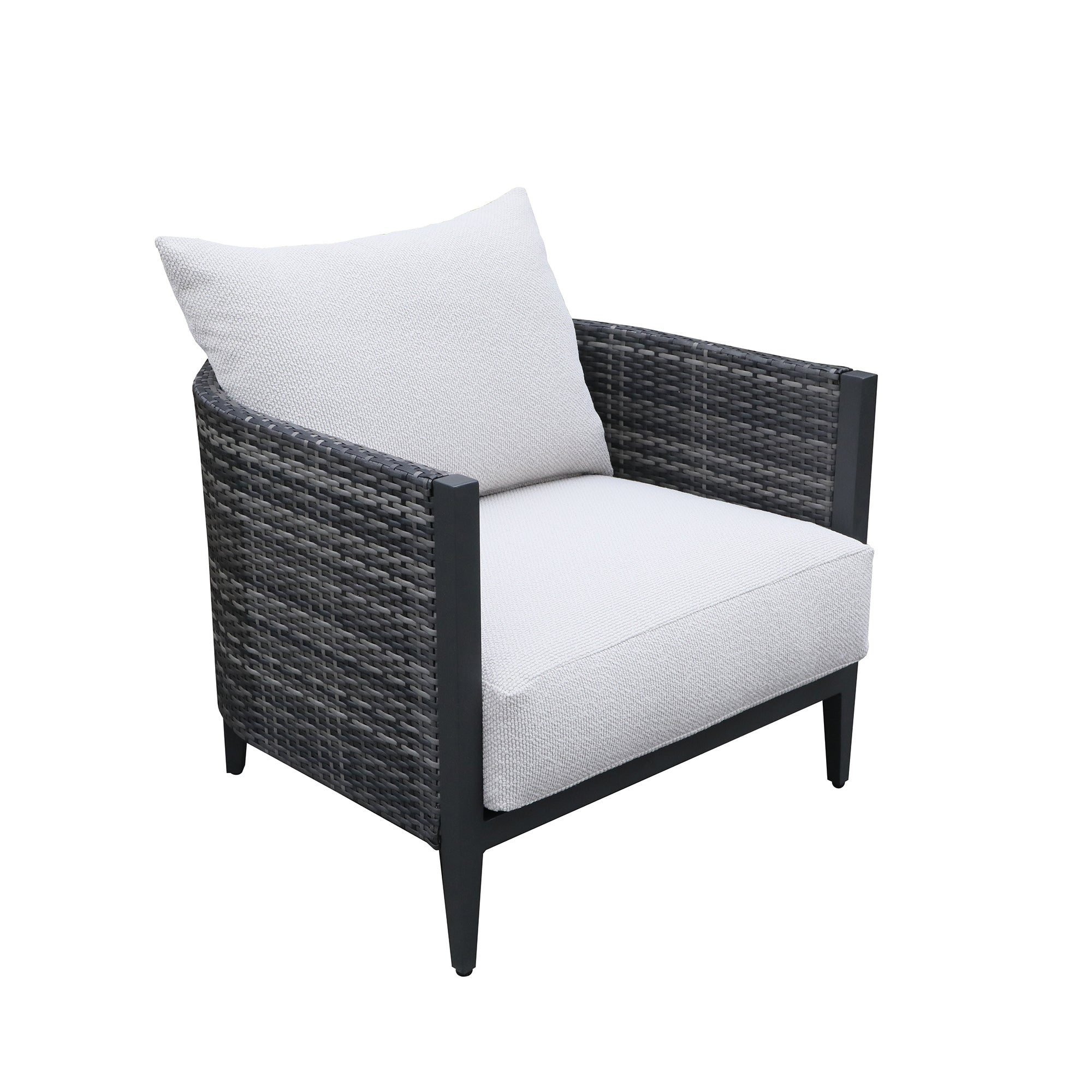 Premium Outdoor Wicker Club Chair With Cushion, Set Of 2, Gabardine Grey Aluminium