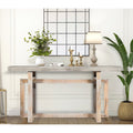 59 Inch Artisan Sideboard Console Table With Geometric Interlocked Base, Distressed Matte Gray Gray Solid Wood