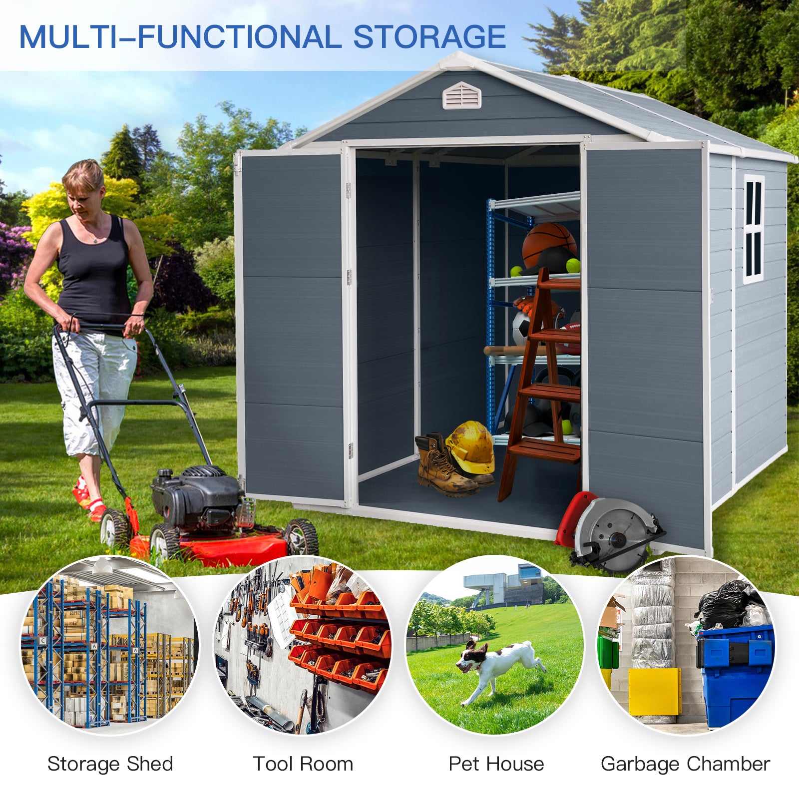 6X8Ft Resin Outdoor Storage Shed Kit Perfect To Store Patio Furniture,Grey Grey Plastic