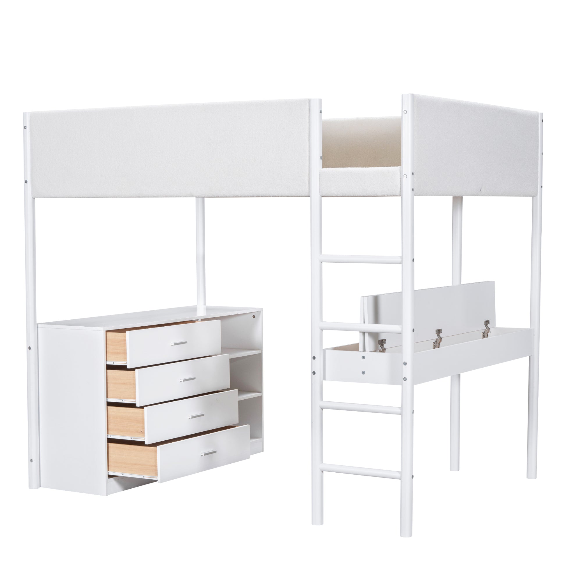 Full Size Teddy Fleeceloft Bed Wood Bed, White Full White Fleece