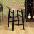 30 Inch Barstool With Saddle Style Wood Seat, Ladder Base, Brown And Black Black Metal & Wood