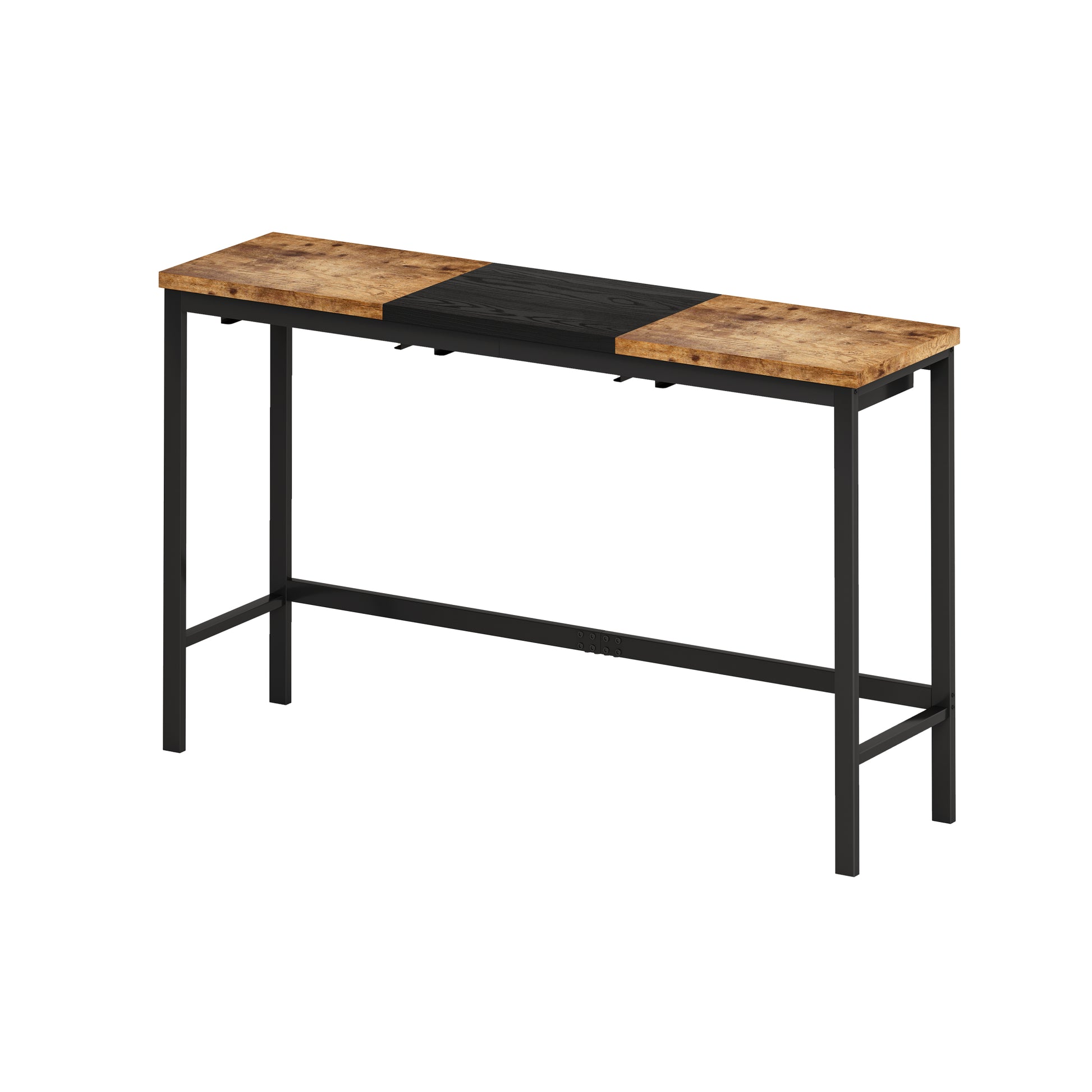 Modern Design Kitchen Dining Table, Pub Table, Long Dining Table Set With 3 Stools, Convenient Hanging Stool Design, Natural Black Natural Black Desk And Chair Set Mdf Metal
