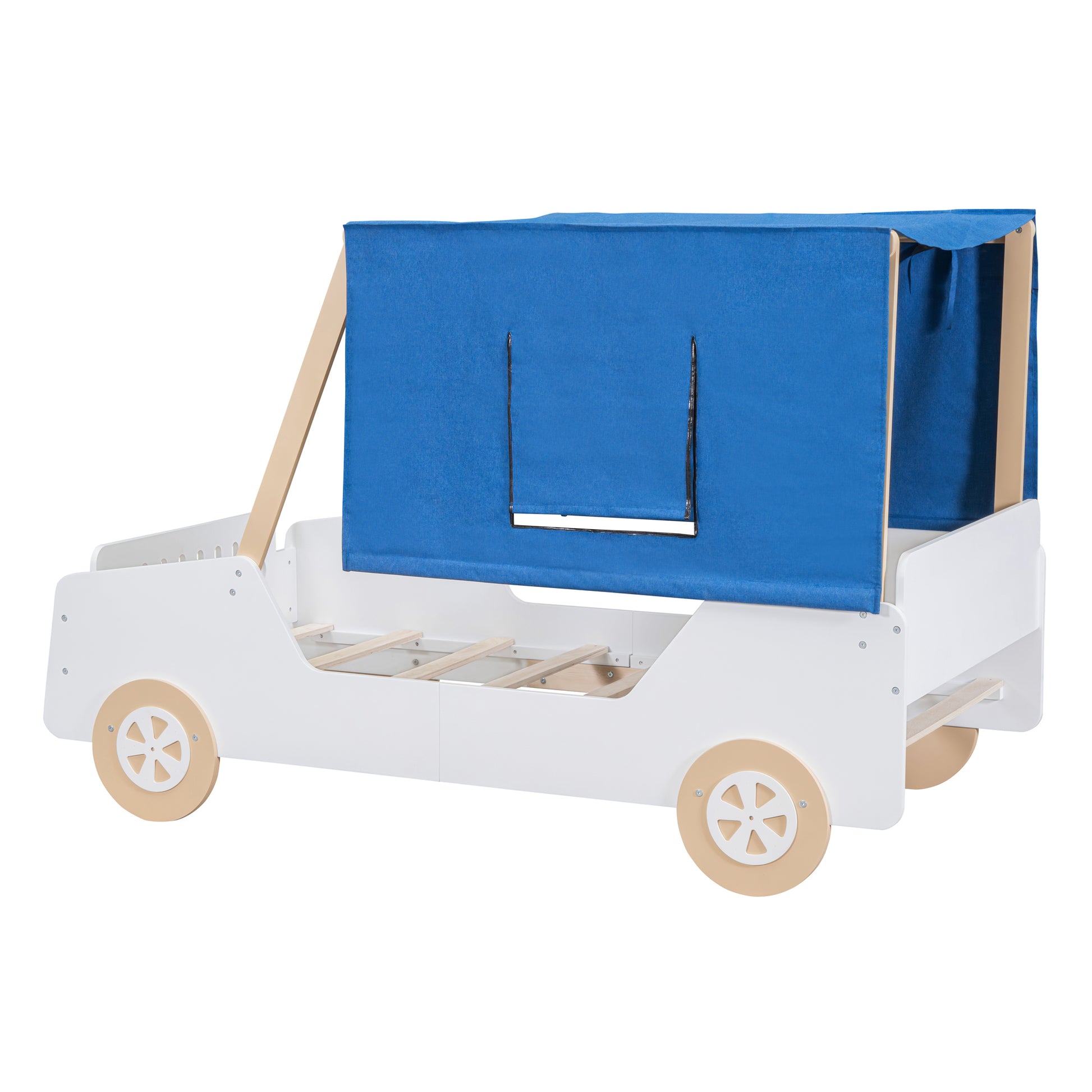 Twin Size Car Shaped Bed With Tents,White Natural White Natural Plywood