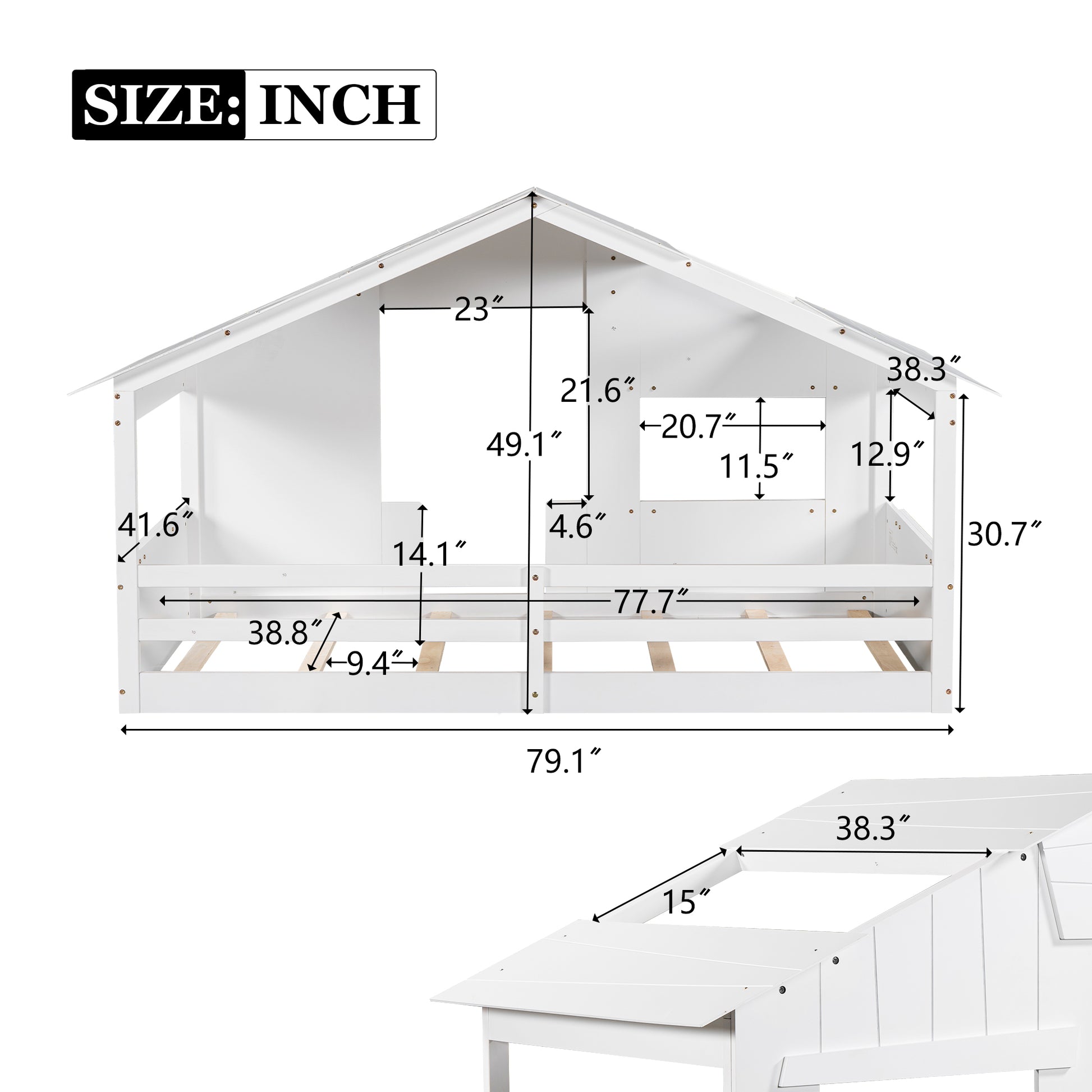 Wood Twin Size House Bed With Roof, Window And Guardrail, White Box Spring Not Required Twin White Wood Bedroom Solid Wood Mdf