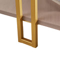 36 Inch Hexagonal Modern Coffee Table, Wood Top And Shelf, Gold Metal Legs Brown Gold Particle Board