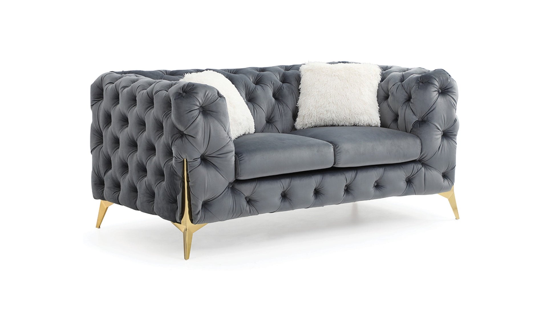 Moderno Tufted Loveseat Finished In Velvet Fabric In Gray Gray Wood Primary Living Space Modern Solid Wood Mdf Wood