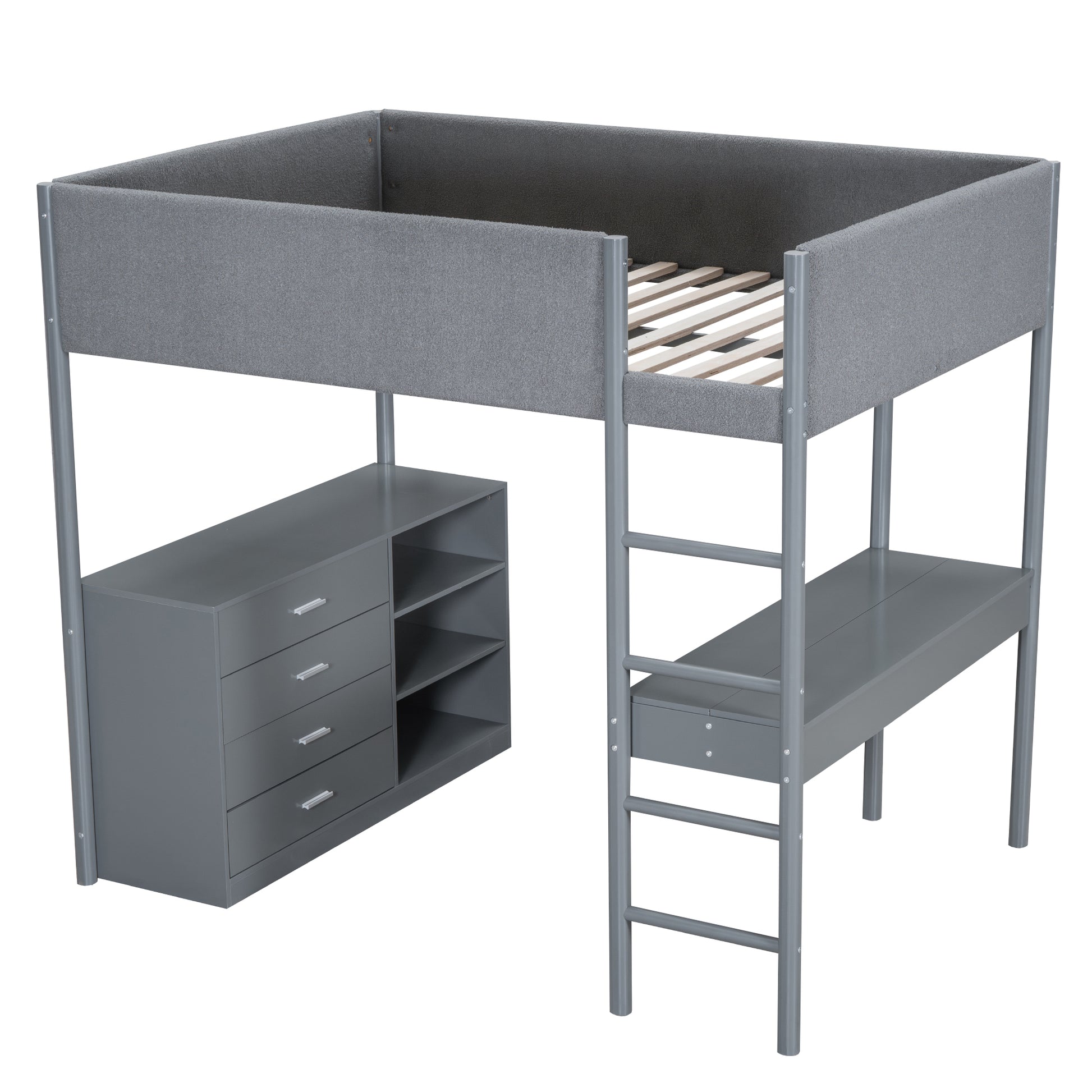 Full Size Teddy Fleeceloft Bed Wood Bed, Gray Full Gray Fleece
