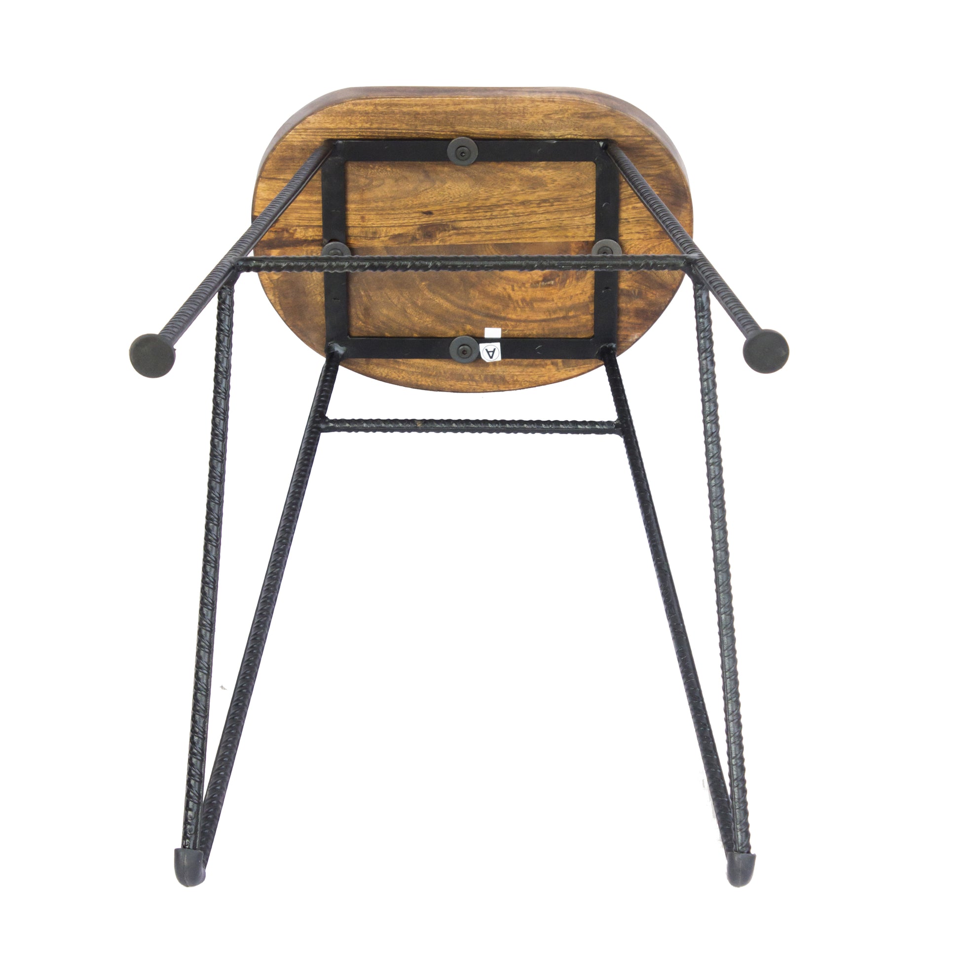 28 Inch Bar Stool With Mango Wood Saddle Seat, Iron Rod Legs, Brown And Black Black Brown Metal & Wood