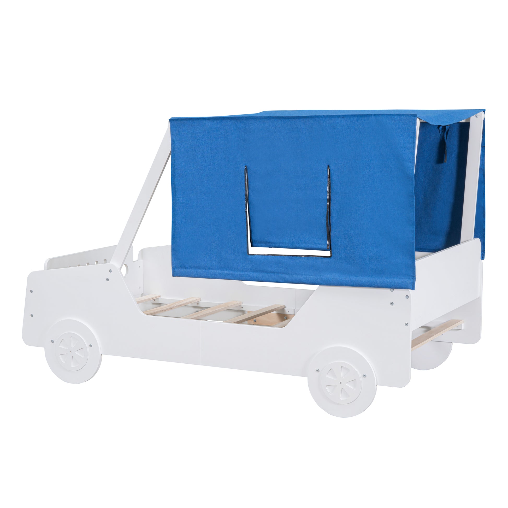 Twin Size Car Shaped Bed With Tents,White White Plywood