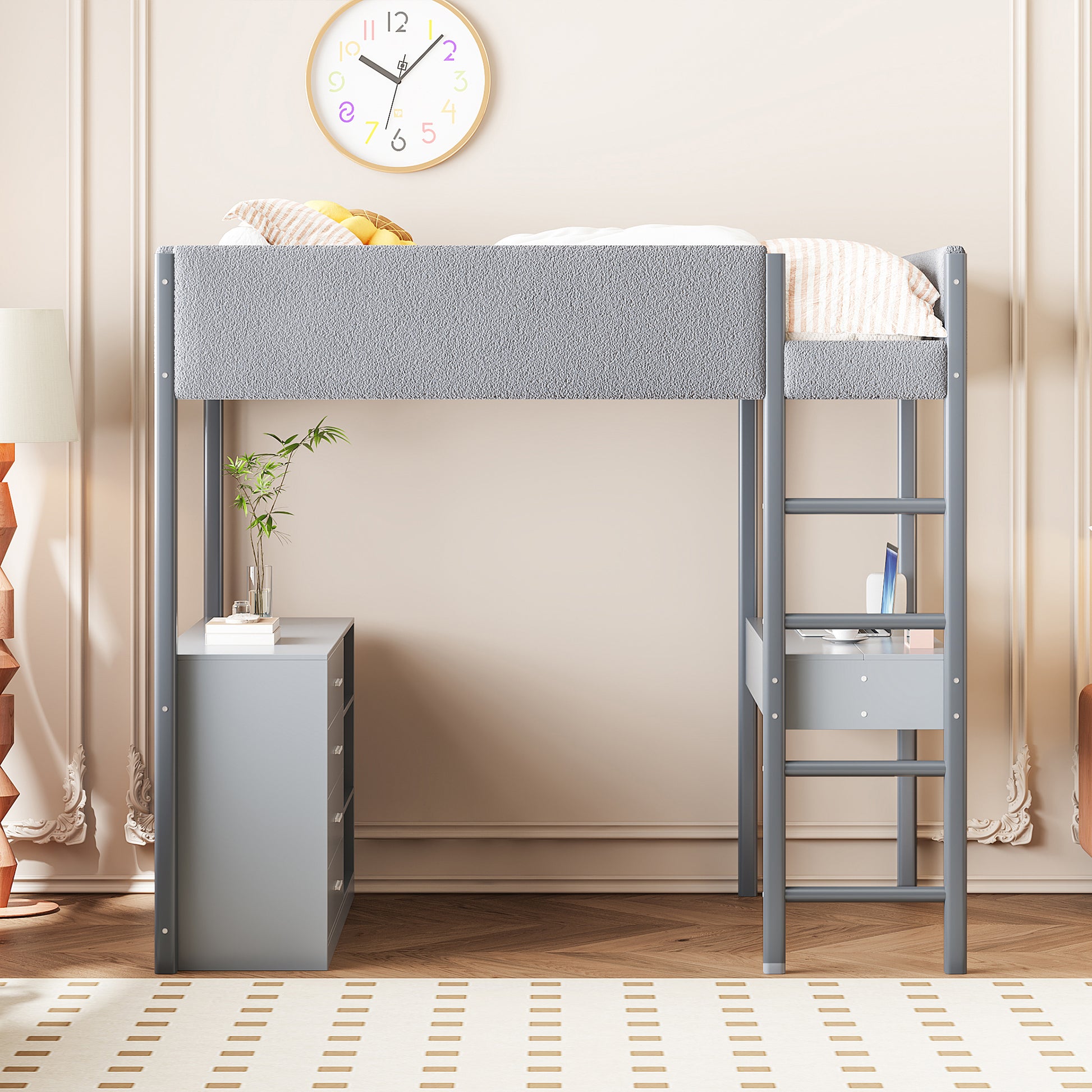 Full Size Teddy Fleeceloft Bed Wood Bed, Gray Full Gray Fleece