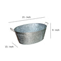 Embossed Design Oval Shape Galvanized Steel Tub With Side Handles, Small, Silver Antique Silver Steel