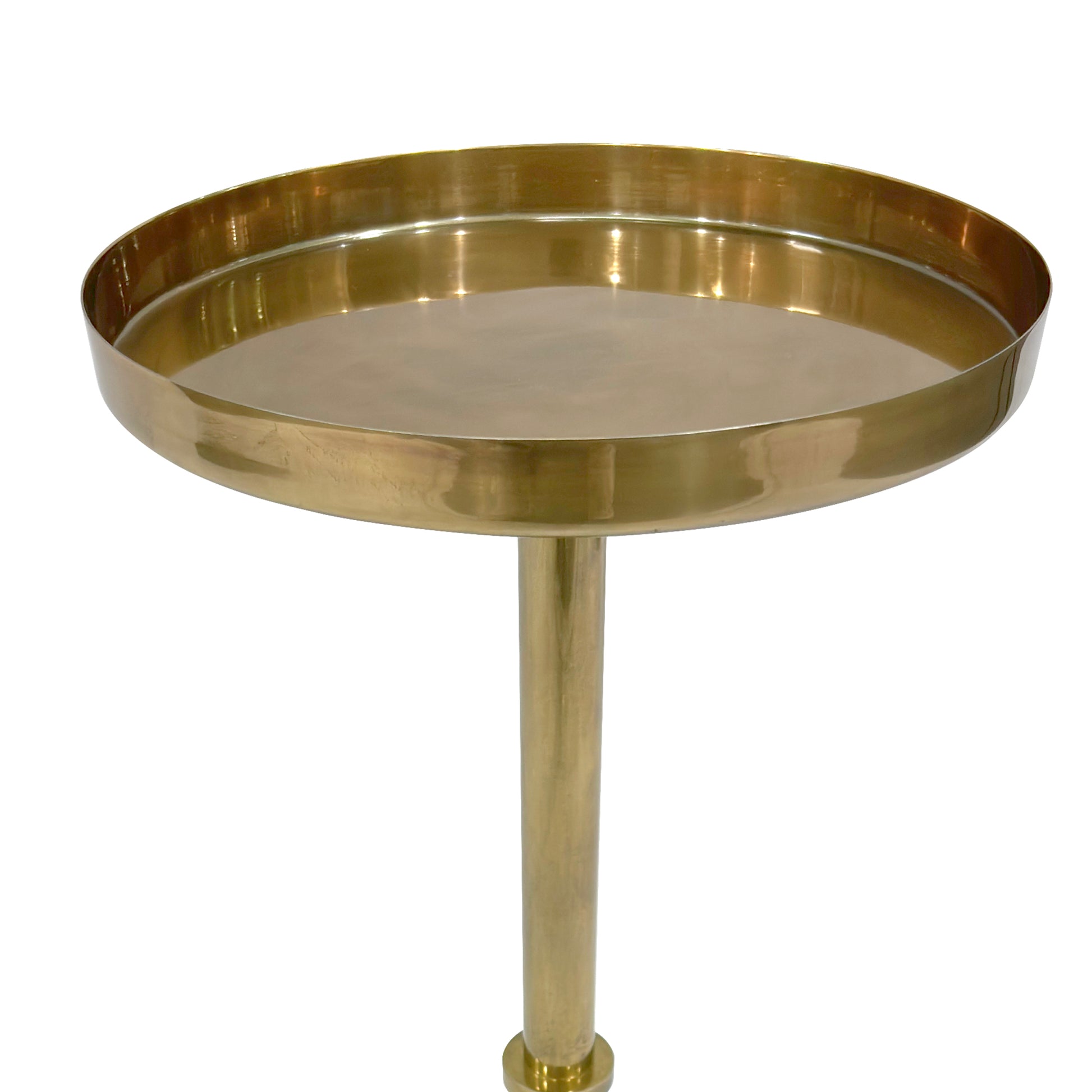Ara 12 Inch Side End Table, Vintage Sleek Pillar Base, Round Tray Top, Oxidized Antique Brass Antique Brass Iron