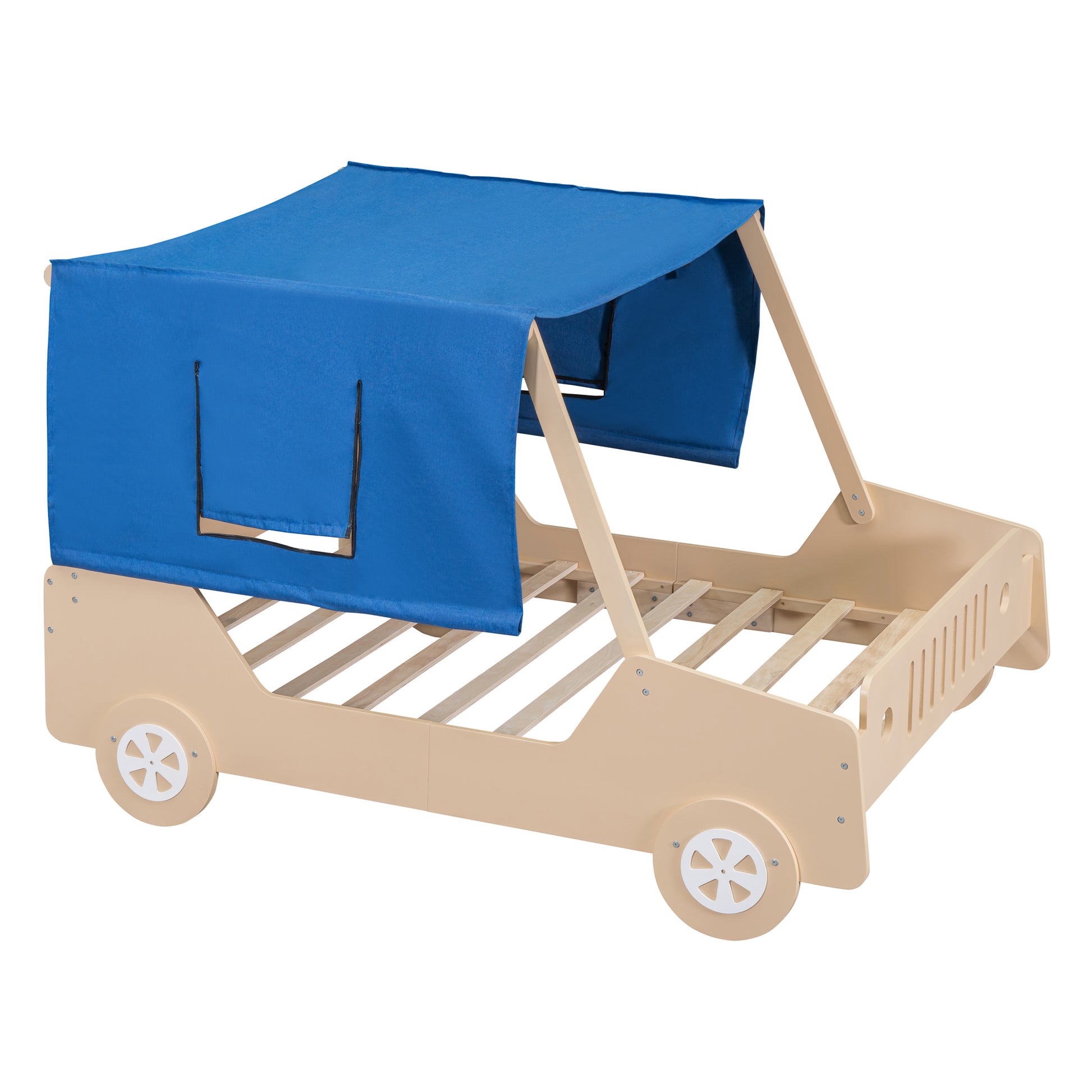 Full Size Car Shaped Bed With Tents,Natural Natural Plywood