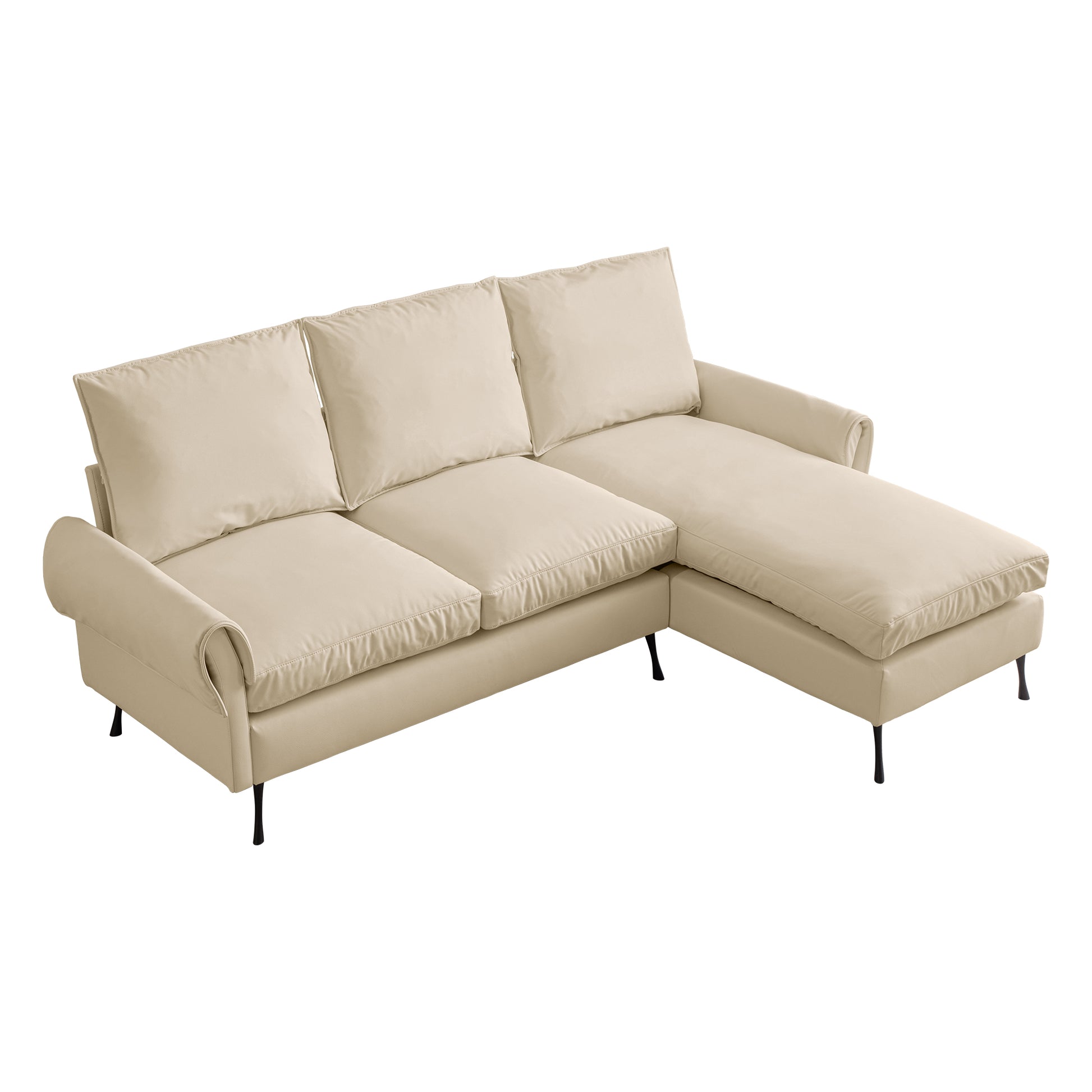 81"Modern Sectional Technical Leather L Shaped Sofa Couch With Reversible Chaise Lounge Beige Modern Foam Technical Leather