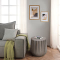22 Inch Side End Table, Mango Wood Drum Shape With Handcrafted Grooved Edges, Gray Gray Solid Wood