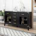 6 Drawer And 2 Cabinet Retro Sideboard With Extra Large Storage Space, With Gold Handles And Solid Wood Legs, For Kitchen And Living Room Black Black Solid Wood Mdf