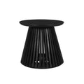 Ridge 20 Inch Handcrafted Mango Wood Round End Side Table, Slatted Flared Base, Black Black Solid Wood