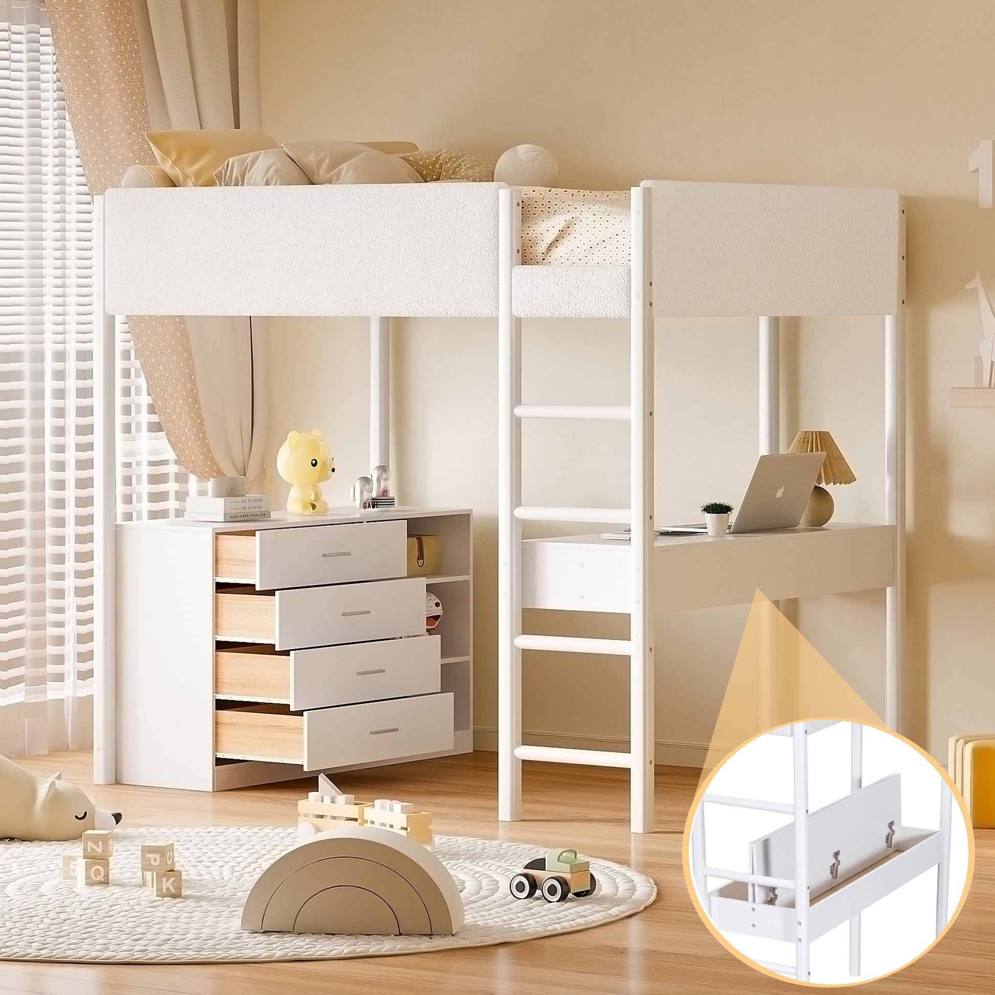 Full Size Teddy Fleeceloft Bed Wood Bed, White Full White Fleece