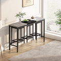 Modern Design Kitchen Dining Table, Pub Table, Long Dining Table Set With 3 Stools, Convenient Hanging Stool Design, Grey Black Grey Black Desk And Chair Set Mdf Metal