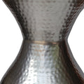 Industrial Style Hammered Texture Iron Stool With Hourglass Shaped Body, Silver Antique Silver Iron