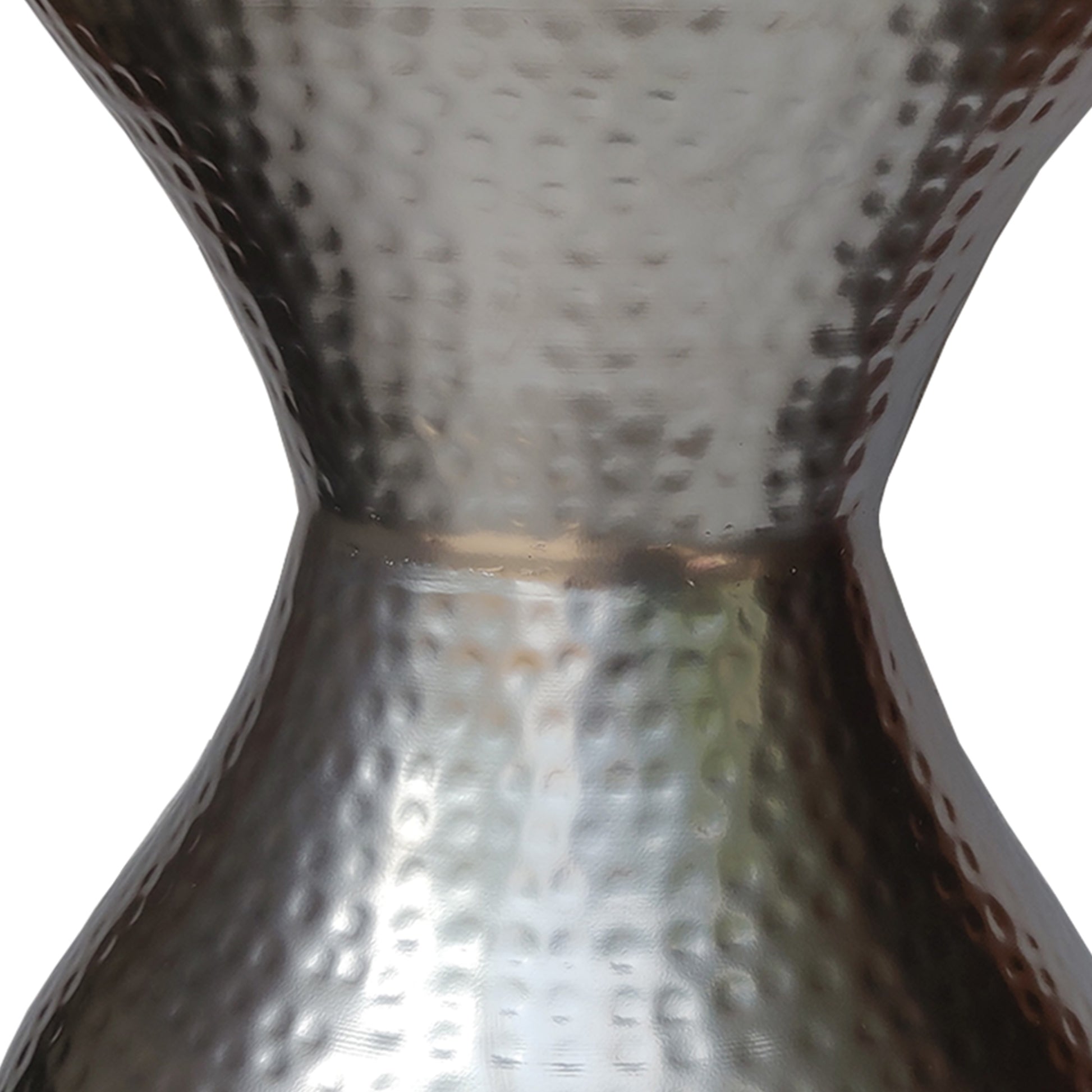 Industrial Style Hammered Texture Iron Stool With Hourglass Shaped Body, Silver Antique Silver Iron