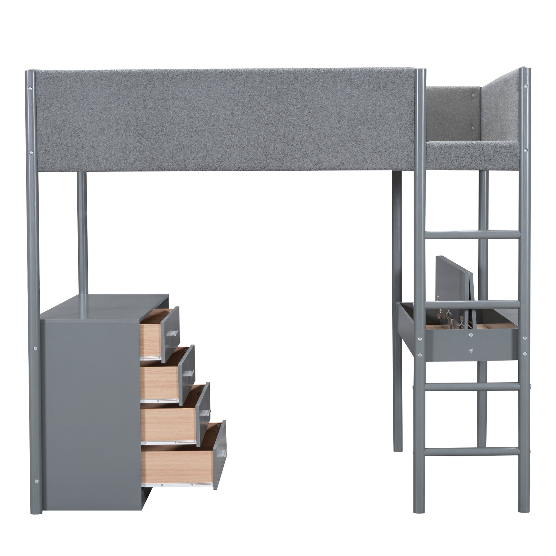 Full Size Teddy Fleeceloft Bed Wood Bed, Gray Full Gray Fleece
