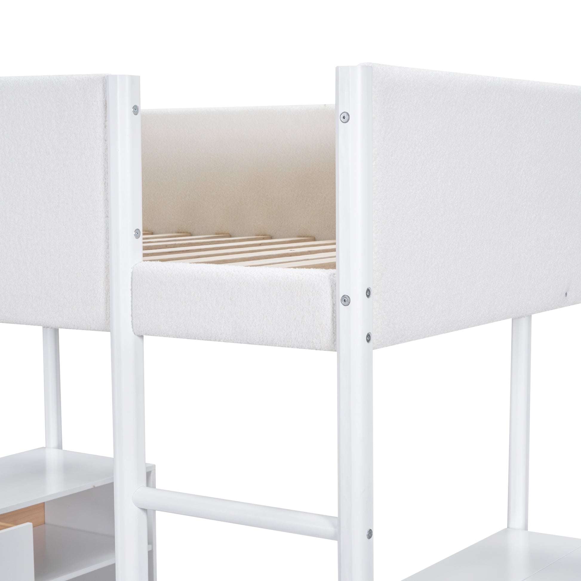 Full Size Teddy Fleeceloft Bed Wood Bed, White Full White Fleece
