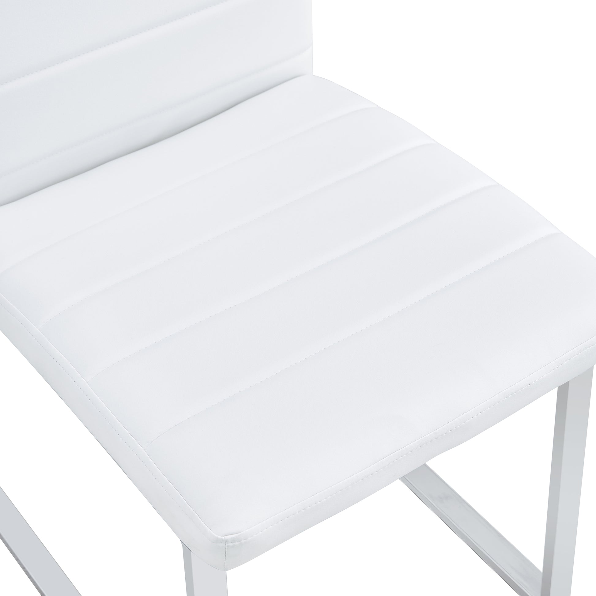 Set Of 2 Dining Chairs, White Dining Chair Set, Pu Material High Backrest Seats And Sturdy Leg Chairs, Suitable For Restaurants, Kitchens, Living Rooms White Pu