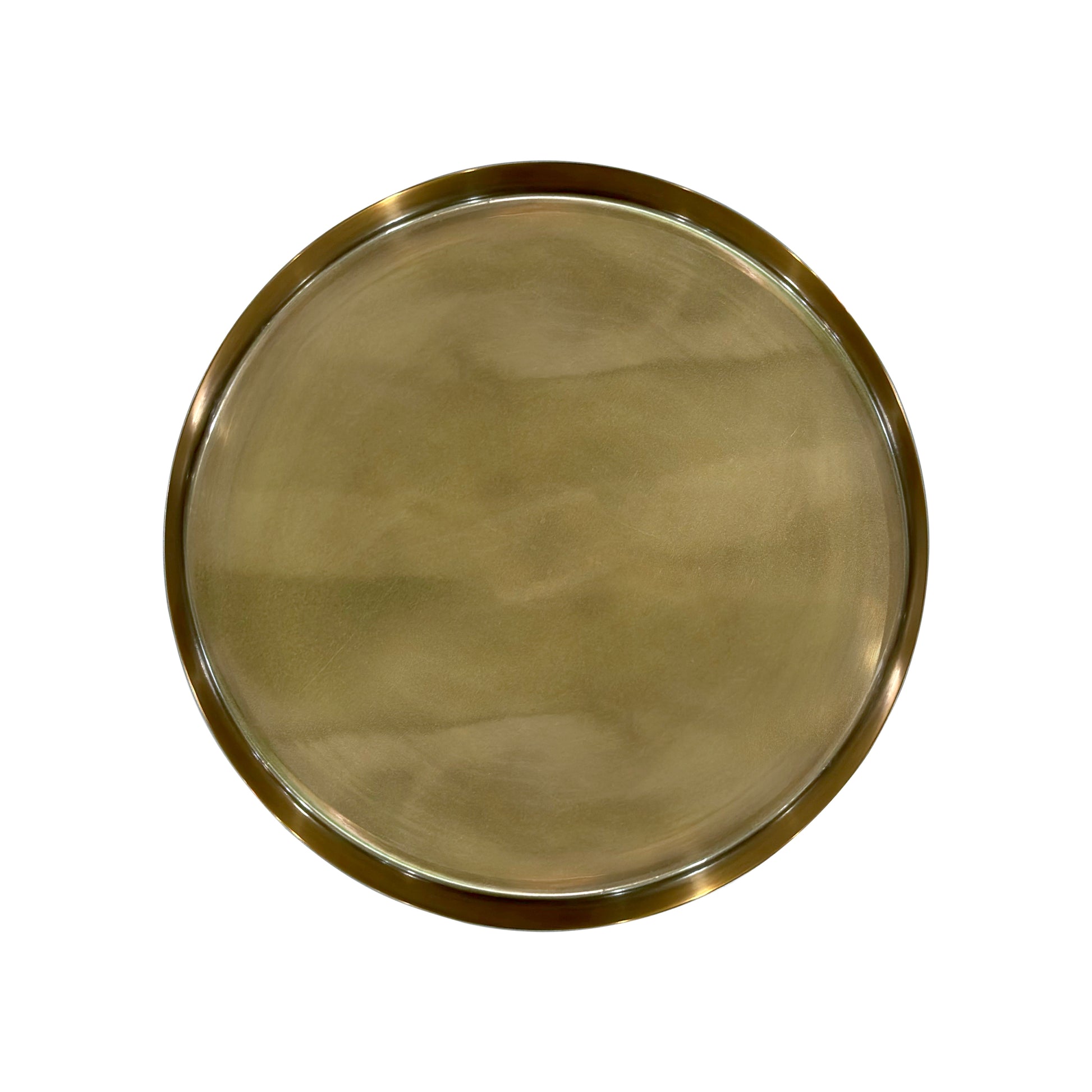 Ara 12 Inch Side End Table, Vintage Sleek Pillar Base, Round Tray Top, Oxidized Antique Brass Antique Brass Iron