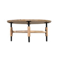 34 Inch Round Coffee Table, Handcrafted Natural Brown Mango Wood With Black Iron Legs Black Brown Metal & Wood