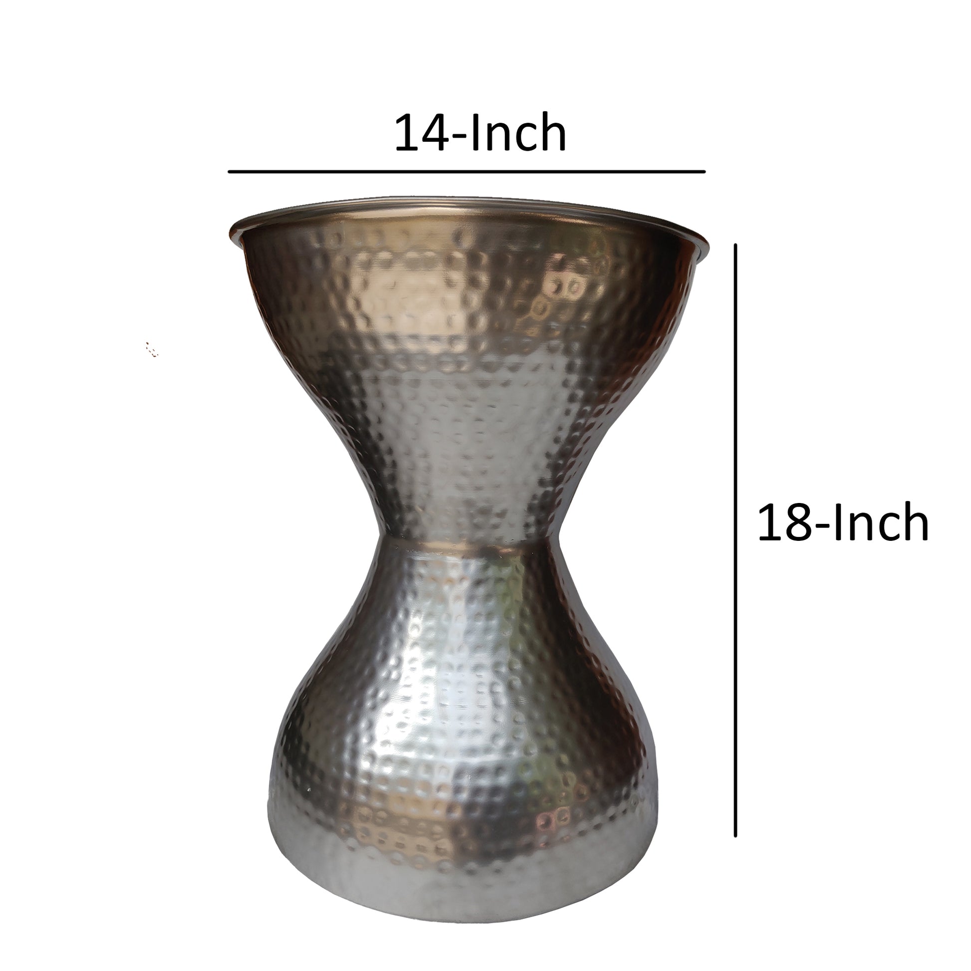 Industrial Style Hammered Texture Iron Stool With Hourglass Shaped Body, Silver Antique Silver Iron