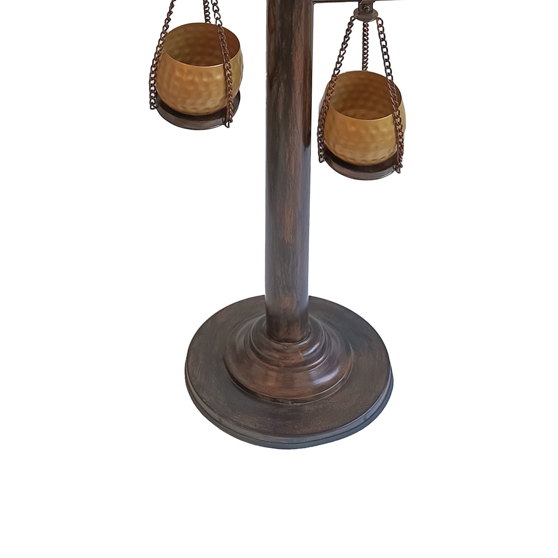 52 Inch Tall Plant Stand With 4 Hanging Pots, Antique Bronze, Gold, Black Antique Brass Black Iron