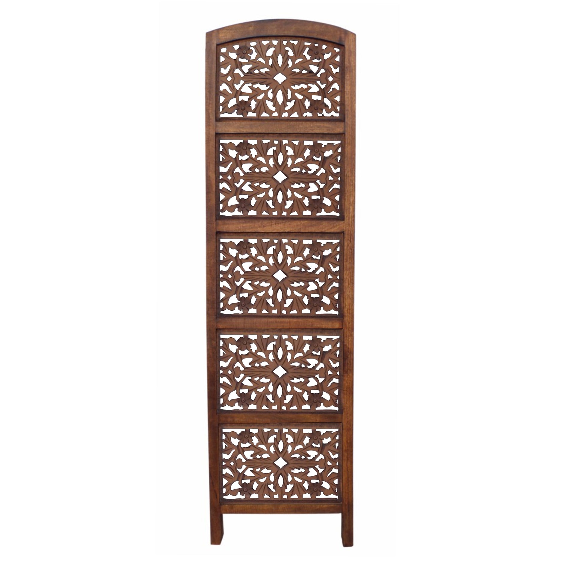 The Handmade Foldable 4 Panel Wooden Partition Screen Room Divider, Brown Dark Brown Solid Wood Mdf