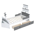 Twin Size Boat Shaped Platform Bed With 2 Drawers,Twin Bed With Storage For Bedroom,Gray Gray Wood