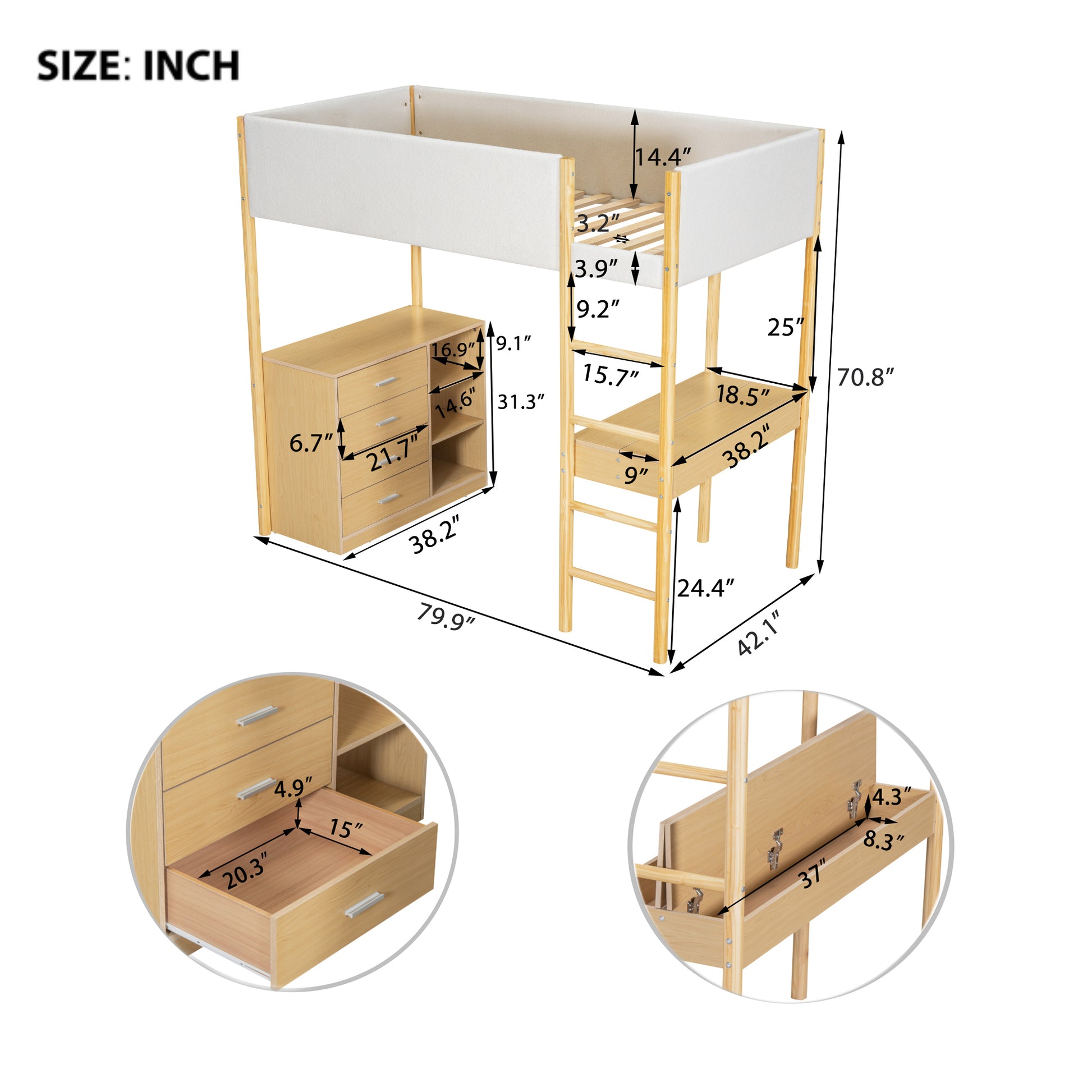 Twin Size Teddy Fleeceloft Bed Wood Bed, Natural Natural Fleece