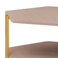 36 Inch Hexagonal Modern Coffee Table, Wood Top And Shelf, Gold Metal Legs Brown Gold Particle Board